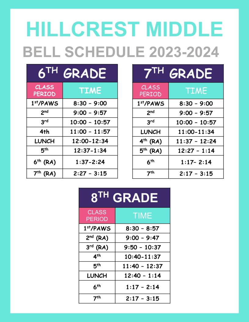 Bell Schedule 2023-2024